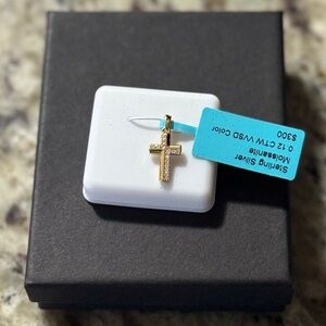 Gold Cross Pendant SS Moissanite